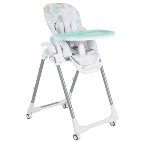 Moni Kinderhochstuhl Bueno faltbar mehrfach verstellbar Doppeltablett Räder Gurt, Farbe:türkis