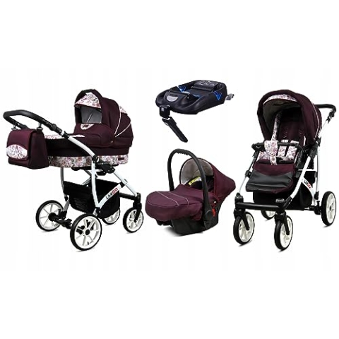 BabyLux® Kinderwagen Set 4 in 1 - Largo - incl. Babywanne, Buggy Sportsitz, Auto-Babyschale, ISOFIX-Basisstation - Autositz - Kinderwagenset - Kombikinderwagen mit Wickeltasche usw.