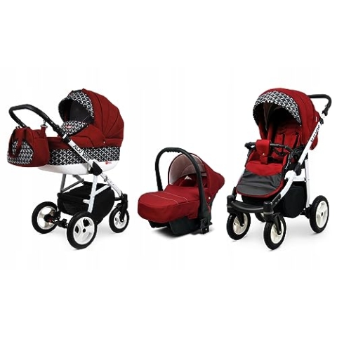 BabyLux® Bambimo Kinderwagen Set 3 in 1 - Alu Way - incl. Babywanne, Buggy Sportsitz, Auto-Babyschale - Autositz - Kinderwagenset - Kombikinderwagen mit Wickeltasche, Regenschutz usw.