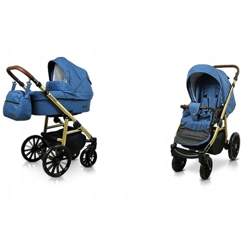 BabyLux® Bambimo Kinderwagen Set 2 in 1 - Aspero - incl. Babywanne, Buggy Sportsitz - Kinderwagenset - Kombikinderwagen mit Wickeltasche, Regenschutz, Moskitonetz, Cupholder usw.