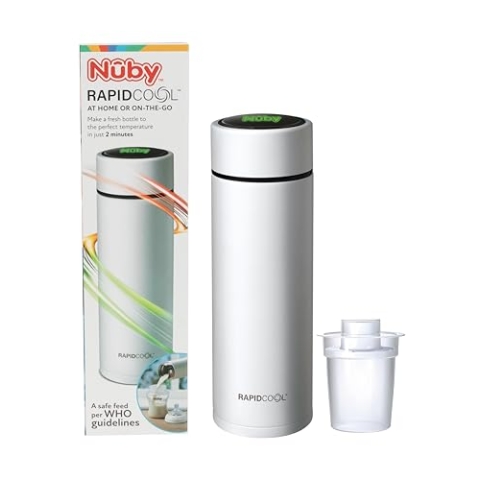 Nuby - RapidCool™ - Hilfe zur Zubereitung von die perfekte Säuglingsnahrung in nur 2 minuten - Für Babys - Unterwegs - Inklusive Milchpulverspender und digitalem Deckel - Weiß - 0+ Monate