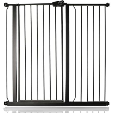 Bettacare Extra Hohes Sicherheitsgitter für Kinder und Hunde, 107.4cm - 115cm, Mattschwarz, Extra Hohes Babygitter von 104cm Höhe, Druckmontage-Sicherheitsgitter für Treppen