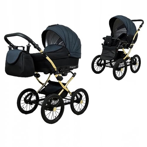 BabyLux® Bambimo Kinderwagen Set 2 in 1 - Margaret Gold - incl. Babywanne, Buggy Sportsitz - Kinderwagenset - Kombikinderwagen mit Wickeltasche, Regenschutz, Moskitonetz, Cupholder usw.