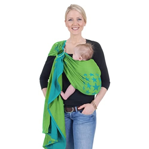 Hoppediz Ring-Sling, Baby-Tragetuch ab Geburt, 100 % schadstoffgeprüfte Baumwolle, Design Los Angeles türkis