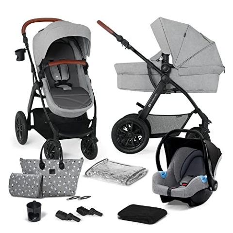 Kinderkraft Kinderwagen 3 in 1 XMOOV, Kinderwagenset, Sportwagen, Buggy und Tragewanne in Einem, Babyschale, mit Federung, Zusammenklappen, Zubehör im Set, Hellgrau