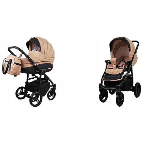 BabyLux® Bambimo Kinderwagen Set 2 in 1 - Axel - incl. Babywanne, Buggy Sportsitz - Kinderwagenset - Kombikinderwagen mit Wickeltasche, Regenschutz, Moskitonetz, Cupholder usw.