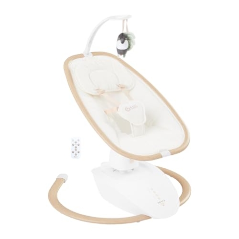 Babymoov Babyschaukel Swoon Hoop Sand - elektrische Babywippe inklusive Fernbedienung, 90° drehbarer Sitz, 5 Schaukelbewegungen, 8 Melodien, ab der Geburt bis 9kg