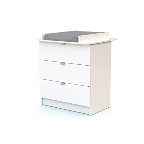 WEBABY - Weiße Wickelkommode ALBA| 3 Schubladen | 79 x 65 x 92 cm | Abnehmbarer Wickeltisch inklusive