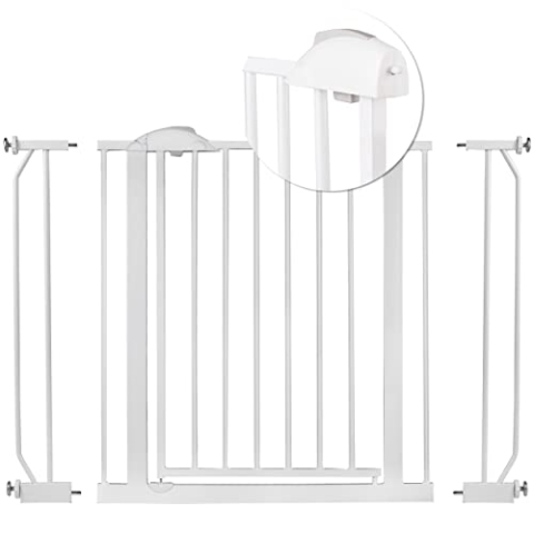 Nukido Treppenschutzgitter Ohne Bohren Türschutzgitter 90° Stop Türgitter Baby Kinder Kindergitter Schutzgitter Breite Verstellbar 75-105 cm Weiß 105 x 78 cm