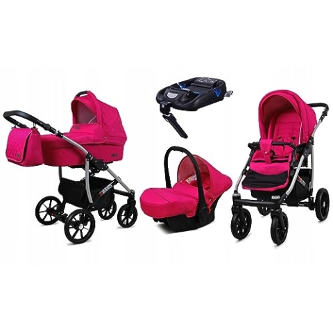 BabyLux® Kinderwagen Set 4 in 1 - Qbaro - incl. Babywanne, Buggy Sportsitz, Auto-Babyschale, ISOFIX-Basisstation - Autositz - Kinderwagenset - Kombikinderwagen mit Wickeltasche usw.