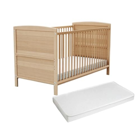 AT4 – Verstellbares Babybett aus Holz ESSENTIEL mit Matratze aus lackierter Buche, 70 x 140 cm