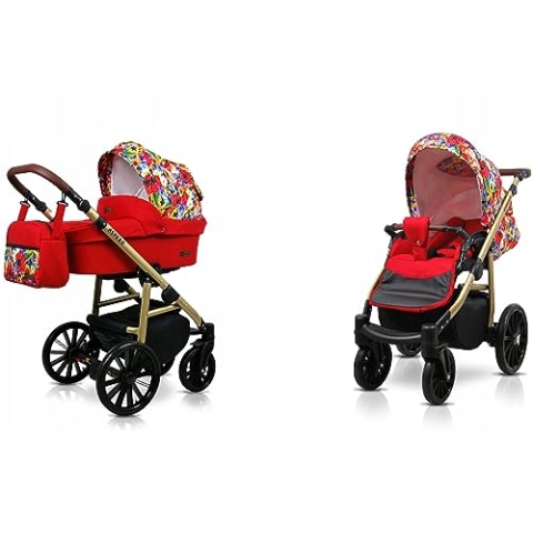 BabyLux® Bambimo Kinderwagen Set 2 in 1 - Aspero - incl. Babywanne, Buggy Sportsitz - Kinderwagenset - Kombikinderwagen mit Wickeltasche, Regenschutz, Moskitonetz, Cupholder usw.
