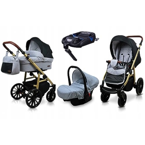 BabyLux® Kinderwagen Set 4 in 1 - Aspero - incl. Babywanne, Buggy Sportsitz, Auto-Babyschale, ISOFIX-Basisstation - Autositz - Kinderwagenset - Kombikinderwagen mit Wickeltasche usw.
