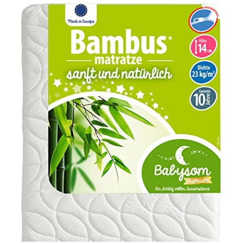 Babysom - Babymatratze Bambus - 60x120cm | Kindermatratze - Naturfaser - Atmungsaktiv - Bezug abziehbar - Luftdurchlässiger Kaltschaum - Geprüft - Höhe 14cm