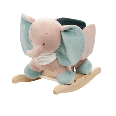 Nattou Schaukeltier aus Polyester (Frottee), Elefant Axel, 63 x 33 x 45 cm, Luna und Axel, Grün / Beige