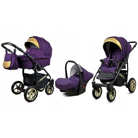 BabyLux® Bambimo Kinderwagen Set 3 in 1 - Gold Lux - incl. Babywanne, Buggy Sportsitz, Auto-Babyschale - Autositz - Kinderwagenset - Kombikinderwagen mit Wickeltasche, Regenschutz usw.