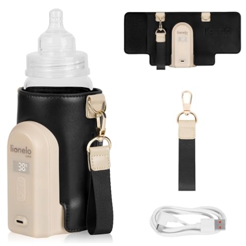 LIONELO Thermup Go Evo Tragbarer Babyflaschenwärmer, hält Flüssigkeiten warm, 5 Betriebstemperaturen von 38 bis 50o C, USB-C Aufladung, bis zu 9 Stunden Betrieb, LCD Display