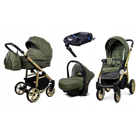 BabyLux® Kinderwagen Set 4 in 1 - Color Lux - incl. Babywanne, Buggy Sportsitz, Auto-Babyschale, ISOFIX-Basisstation - Autositz - Kinderwagenset - Kombikinderwagen mit Wickeltasche usw.