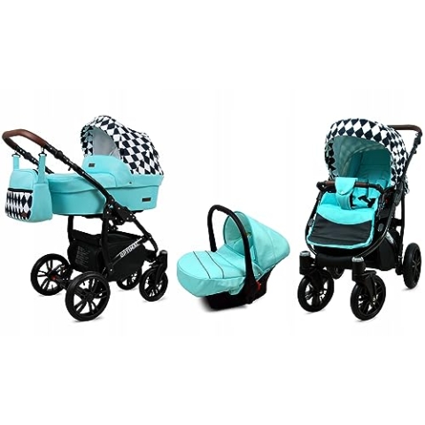 BabyLux® Bambimo Kinderwagen Set 3 in 1 - Optimal - incl. Babywanne, Buggy Sportsitz, Auto-Babyschale - Autositz - Kinderwagenset - Kombikinderwagen mit Wickeltasche, Regenschutz usw.