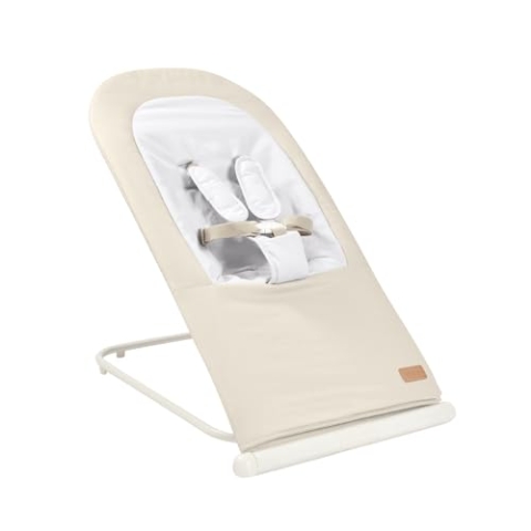 BÉABA, Faltbare Babywippe, 3 Neigungen in 1 Knopf, Ultrakompakt und Schlank, 5-Punkt-Gurtsystem, Patentiertes Faltsystem, 100% Baumwolle, Bis zu 15 kg, Inklusive Transporttasche, Eazy Relax - Grau