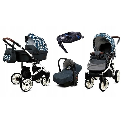 BabyLux® Kinderwagen Set 4 in 1 - Optimal - incl. Babywanne, Buggy Sportsitz, Auto-Babyschale, ISOFIX-Basisstation - Autositz - Kinderwagenset - Kombikinderwagen mit Wickeltasche usw.
