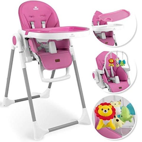 KIDIZ® 3in1 Hochstuhl Kinderhochstuhl inkl. Spielbügel, Babyliege, Kombihochstuhl Babyhochsitz,7 höhenverstellbar Verstellbare Rückenlehne, mitwachsend ab 0 Monate bis 6 Jahre Babystuhl, Rosa