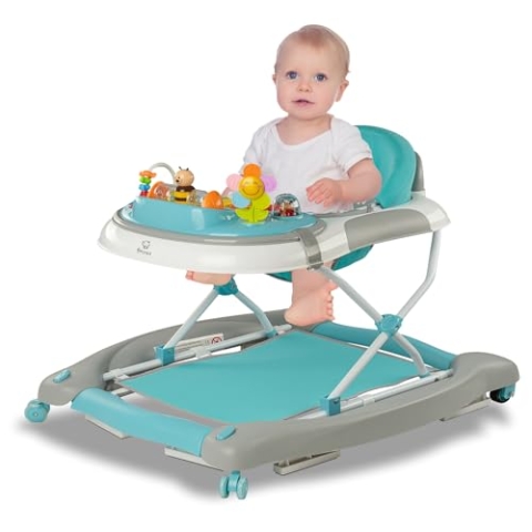 BRONEA® 4-in-1 Gehfrei Babywalker ab 6 Monate | Lauflernwagen mit Schaukelfunktion und Spielpaneel mit Musik | Höhenverstellbare und Klappbar | Lauflernhilfe mit leisen Rollen und Bremsen