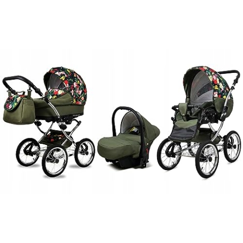 BabyLux® Bambimo Kinderwagen Set 3 in 1 - Margaret Exclusive - incl. Babywanne, Buggy Sportsitz, Auto-Babyschale - Autositz - Kinderwagenset - Kombikinderwagen mit Wickeltasche, Regenschutz usw.