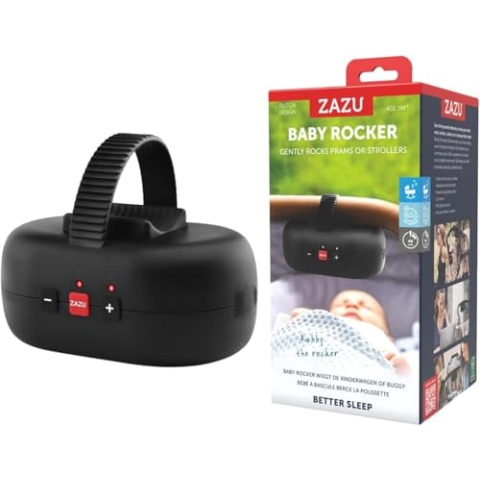 ZAZU Robby Kinderwagenschaukler - Automat. Babywippe, Verstellbare Stärke, 40-Min Timer, Babyschreisensor, USB-C wiederaufladbar, Wasserfest, Universell für Kinderwagen & Buggy (Schwarz.)