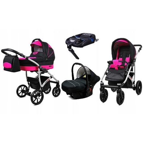 BabyLux® Kinderwagen Set 4 in 1 - Largo - incl. Babywanne, Buggy Sportsitz, Auto-Babyschale, ISOFIX-Basisstation - Autositz - Kinderwagenset - Kombikinderwagen mit Wickeltasche usw.
