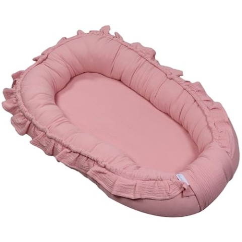 MamaLoes Babynest Soft Cotton Ruffle Hellrosa Design