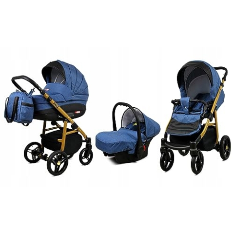BabyLux® Bambimo Kinderwagen Set 3 in 1 - Axel - incl. Babywanne, Buggy Sportsitz, Auto-Babyschale - Autositz - Kinderwagenset - Kombikinderwagen mit Wickeltasche, Regenschutz usw.