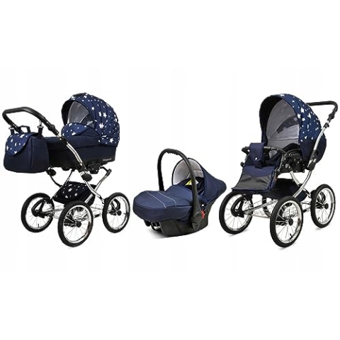 BabyLux® Bambimo Kinderwagen Set 3 in 1 - Margaret Exclusive - incl. Babywanne, Buggy Sportsitz, Auto-Babyschale - Autositz - Kinderwagenset - Kombikinderwagen mit Wickeltasche, Regenschutz usw.