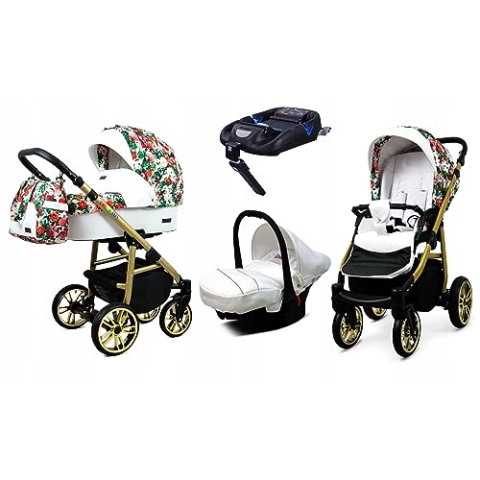 BabyLux® Kinderwagen Set 4 in 1 - Color Lux - incl. Babywanne, Buggy Sportsitz, Auto-Babyschale, ISOFIX-Basisstation - Autositz - Kinderwagenset - Kombikinderwagen mit Wickeltasche usw.
