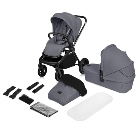 LIONELO MIKA PLUS 2-in-1 Buggy 0-48 Monate bis 22 kg Babywanne bis 9 kg, Rückenlehne und Füße verstellbar, AiryDots,Dämpfung, 360° drehbare PU-Räder, XXL-Verdeck