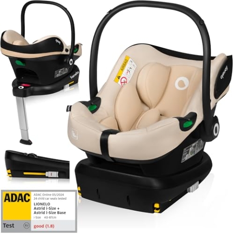 LIONELO ASTRID i-Size SET Kindersitz mit Basis 40-87 cm Babyschale ISOFIX Montage, 3-Punkt-Gurte Seitenschutz, Dri-Seat-Einlage, i-Size R129