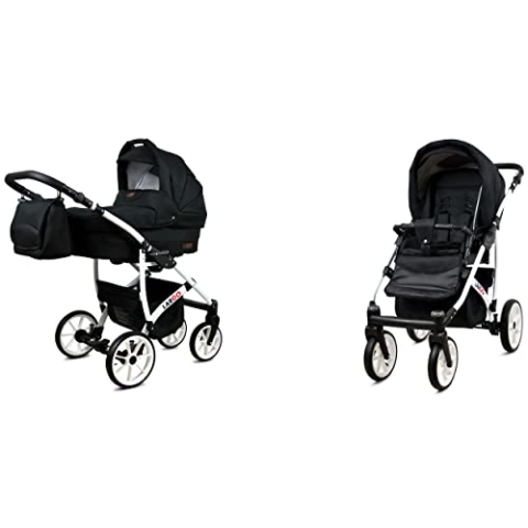 BabyLux Largo 2-in-1 Baby Kinderwagen Tief und Kinderwagen mit Zubehör Verstellbar und faltbar Aluminiumkonstruktion Wasserdicht Nicht abnehmbare Räder Brown Cream