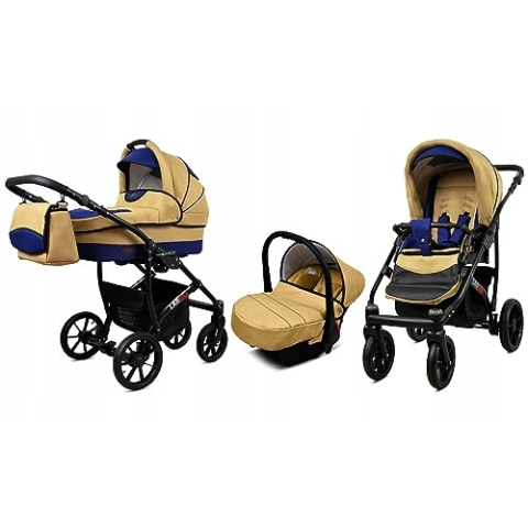 BabyLux® Bambimo Kinderwagen Set 3 in 1 - Largo - incl. Babywanne, Buggy Sportsitz, Auto-Babyschale - Autositz - Kinderwagenset - Kombikinderwagen mit Wickeltasche, Regenschutz usw.