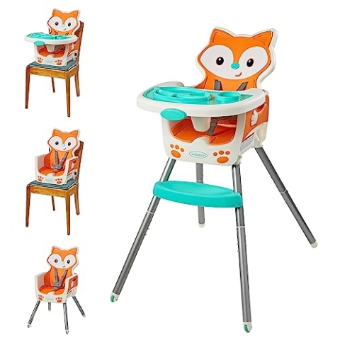 Infantino 4-in-1 Highchair - Space-Saving, Multi-Stage Booster and Toddler Chair with Multi-use Meal mat and Dishwasher-Safe Tray, in a Fox-Themed Design