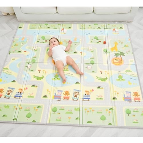 Babymatte Kindermatte Spielmatte 180x200x1.5cm. Wendefähige und ungiftige Dicke Faltbare wasserdichte Schaumstoff Kinderteppich. Krabbelmatte Spiel-Teppich Bodenmatte Geschenk Baby