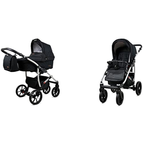 BabyLux Qbaro 2-in-1 Baby Kinderwagen Tief und Kinderwagen mit Zubehör Verstellbar und faltbar Aluminiumkonstruktion Wasserdicht Nicht abnehmbare Räder Bottle Green