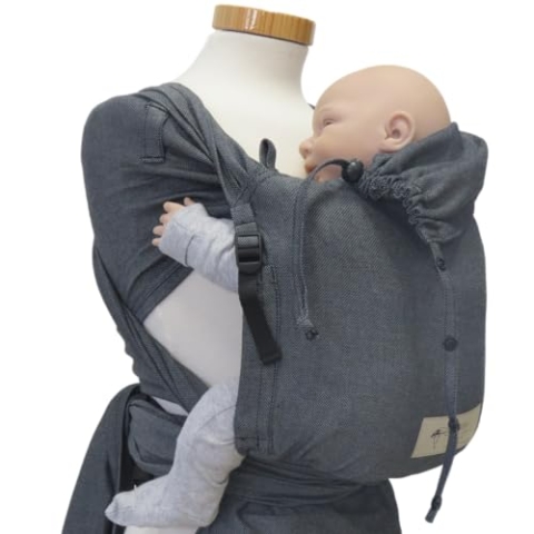 Storchenwiege Babytrage mit breiten Schulterträgern, für Babys ab Geburt, von 3,5kg bis 15 kg, Oeko Tex, 100% Baumwolle, deutsche Produktion, Wrap Conversion Carrier (Graphit)