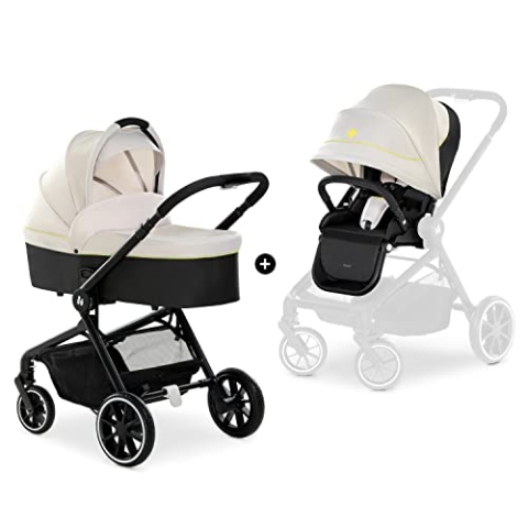 hauck 2in1 Kinderwagen Move So Simply Set ab Geburt bis 22 kg, mit Babywanne & wendbaren Sitz mit Liegefunktion, Teleskopgriff, Federung, UPF 50+, Klein Zusammenklappbar, Korb bis 3 kg (Beige Neon)