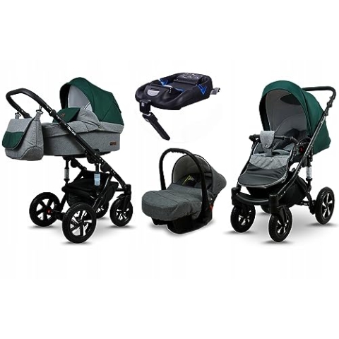 BabyLux® Kinderwagen Set 4 in 1 - Sky Lark - incl. Babywanne, Buggy Sportsitz, Auto-Babyschale, ISOFIX-Basisstation - Autositz - Kinderwagenset - Kombikinderwagen mit Wickeltasche usw.