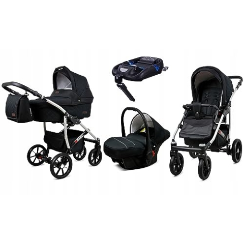 BabyLux® Kinderwagen Set 4 in 1 - Qbaro - incl. Babywanne, Buggy Sportsitz, Auto-Babyschale, ISOFIX-Basisstation - Autositz - Kinderwagenset - Kombikinderwagen mit Wickeltasche usw.