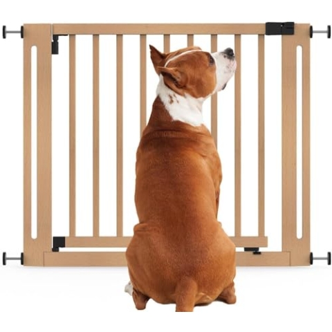 Bettacare Naturholz Elegance Treppenschutzgitter, Natur, 95cm - 103cm, Druckmontage Sicherheitsgitter, 73cm Extra Breite Türöffnung, Einteiliges Extra Breites Gitter für Welpen, Hunde und Haustiere