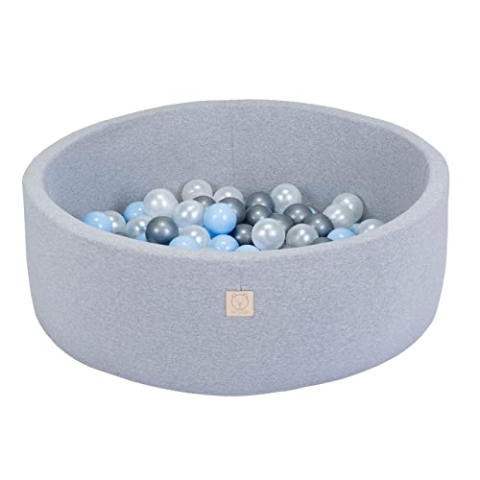 MISIOO Smart Bällebad 90 x 30 cm Rund für Kinder (Hellgrau: Silber/Perlenartig/Hellblau)
