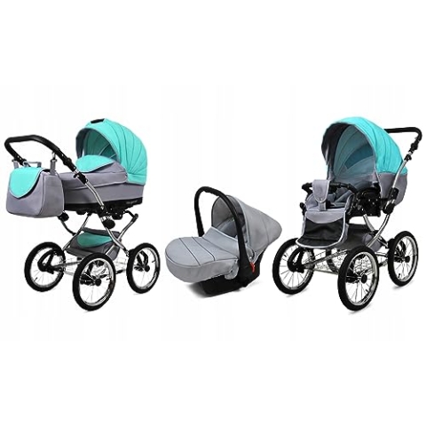 BabyLux® Bambimo Kinderwagen Set 3 in 1 - Margaret Exclusive - incl. Babywanne, Buggy Sportsitz, Auto-Babyschale - Autositz - Kinderwagenset - Kombikinderwagen mit Wickeltasche, Regenschutz usw.