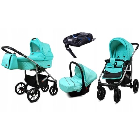 BabyLux® Kinderwagen Set 4 in 1 - Qbaro - incl. Babywanne, Buggy Sportsitz, Auto-Babyschale, ISOFIX-Basisstation - Autositz - Kinderwagenset - Kombikinderwagen mit Wickeltasche usw.
