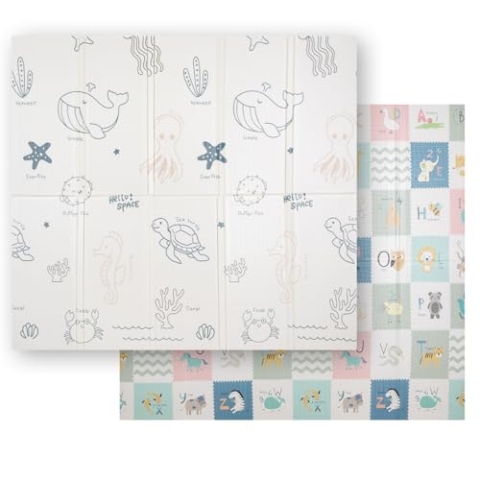 KiddyMoon Babymatte Zweiseitige Krabbelmatte Schaumstoffmatte Für Kinder Kindermatte Kindgerechte Muster Spielplatz Entwicklung Sicherer Bequemer Für Drinnen Draußen 180X200x1,5Cm, Braun-Meer